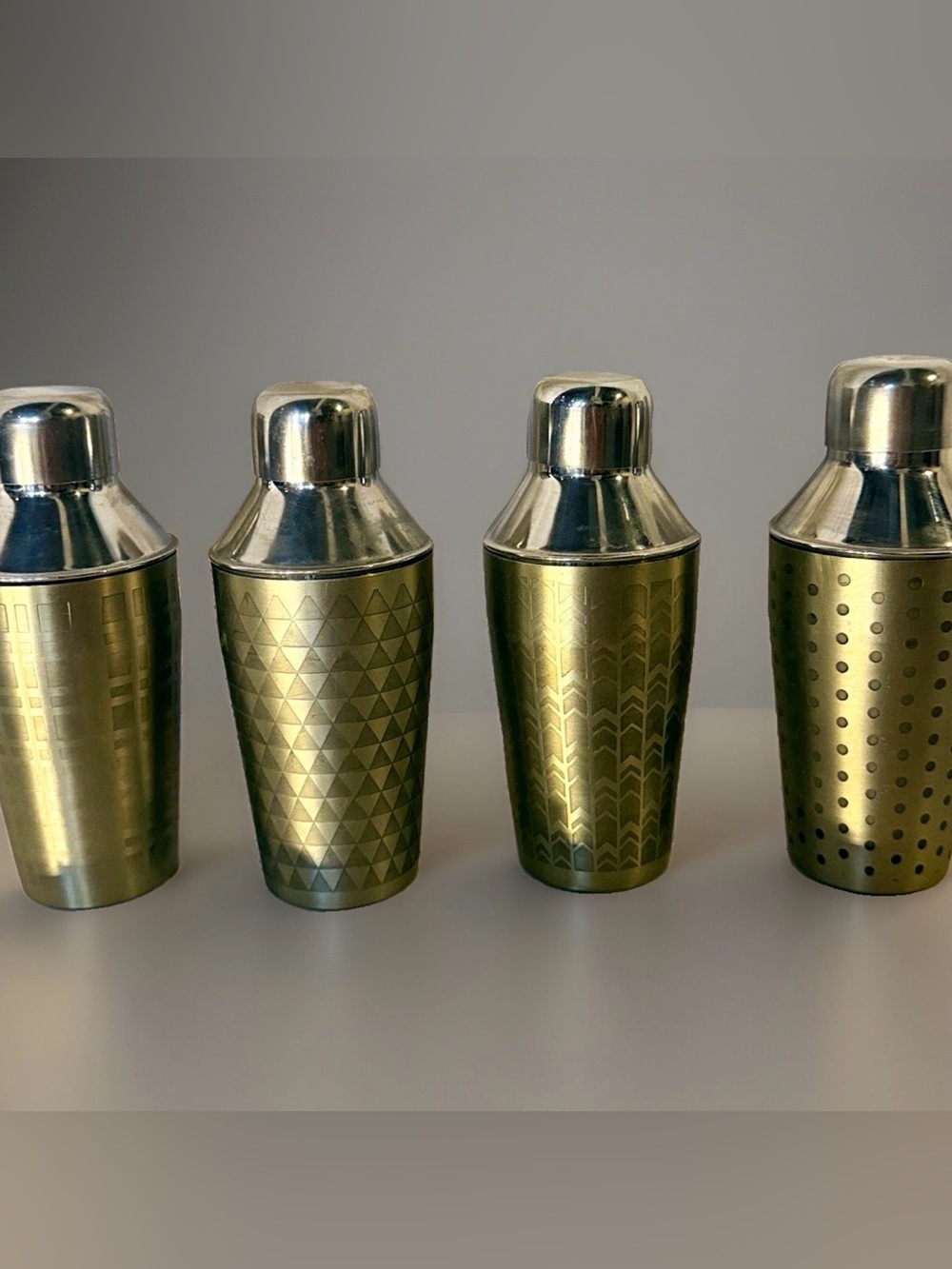Cynthia Rowley Gold-Tone Patterned Cocktail Shakers - Set of 4